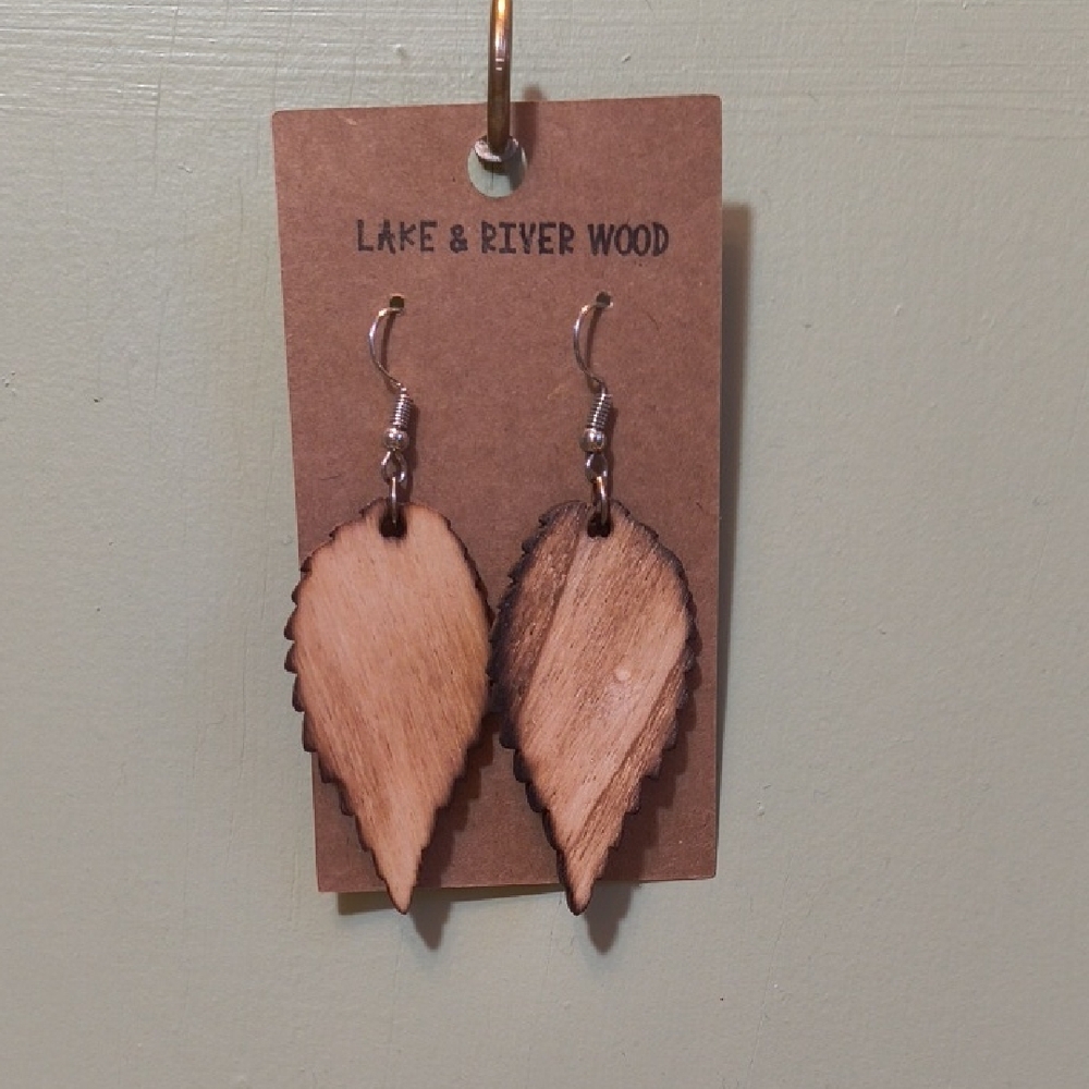 Women's Lake & River Wood Leaf Fish Hook Earrings